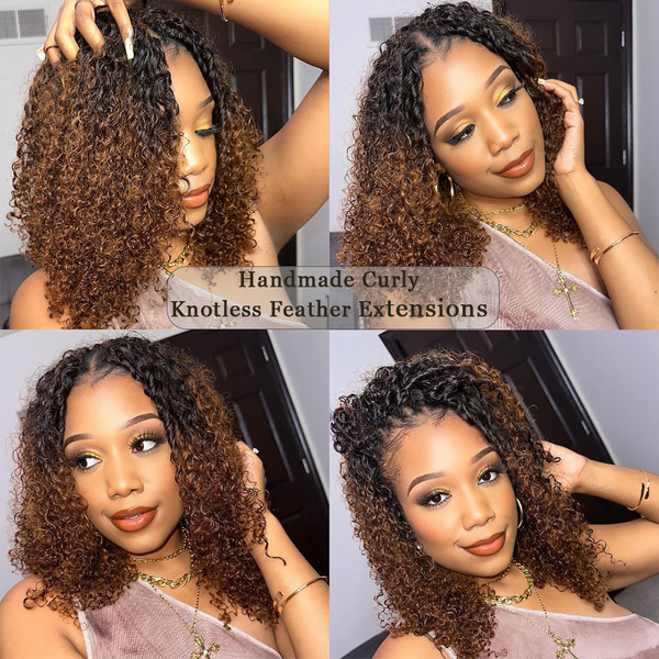 Miracle Knots Hair Burmese Curly 1b4 Ombre Color Feather Crochet Human Hair Extensions 100% Virgin Human Hair