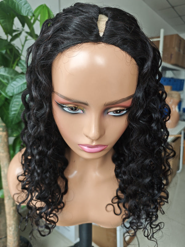 V-Part Water Wave Human Hair Wig 18 inch 180%