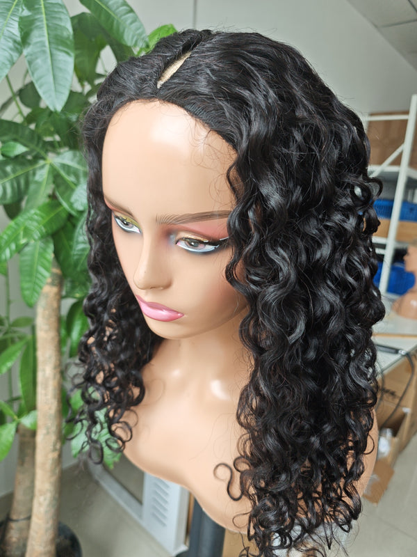 V-Part Water Wave Human Hair Wig 18 inch 180%
