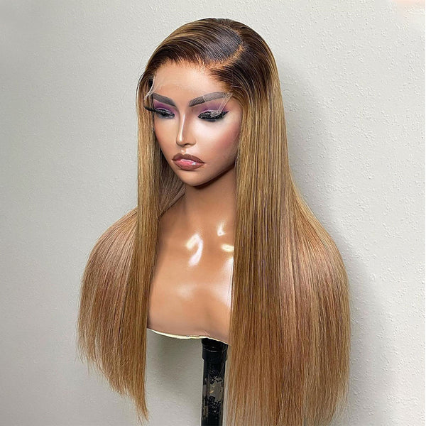 Honey Blonde Clear HD Lace Straight 180% Density HD 5x5 Lace Closure Wig [MLDC01]