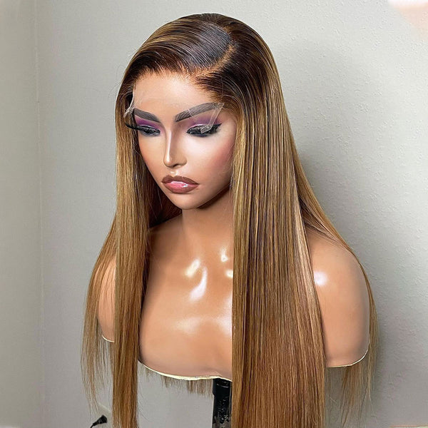 Honey Blonde Clear HD Lace Straight 180% Density HD 5x5 Lace Closure Wig [MLDC01]