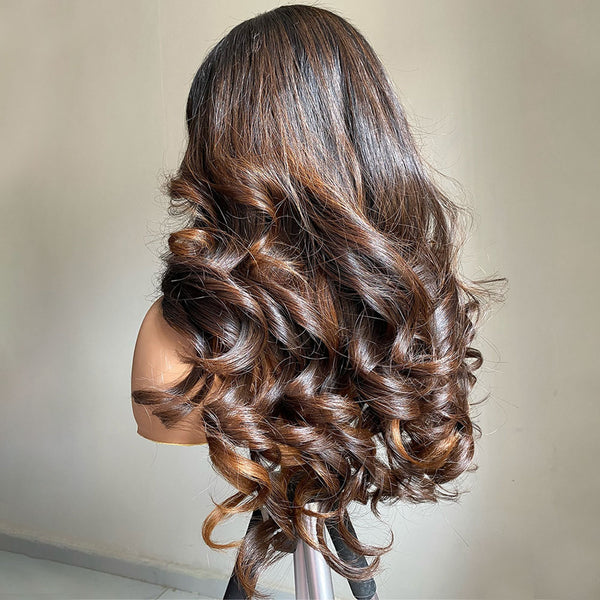 Dark Brown Ombre Human Hair 1b/4 Highlight 250% Density HD 5x5 Lace Closure Wig [MLDC02]