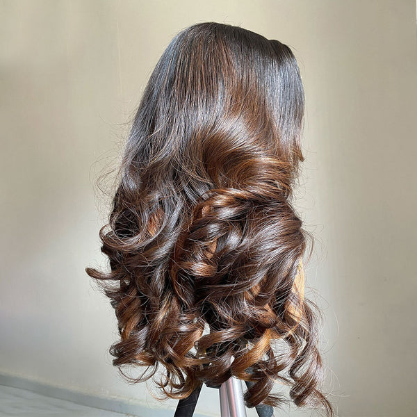 Dark Brown Ombre Human Hair 1b/4 Highlight 250% Density HD 5x5 Lace Closure Wig [MLDC02]
