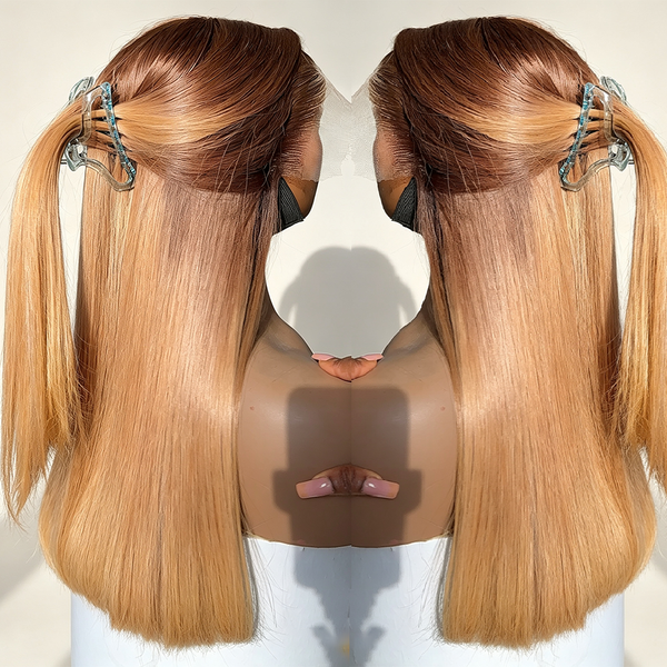 Ombre 4/27 Colored Bone Straight 13x4 HD Lace Wig 250% Density [MLDC05]