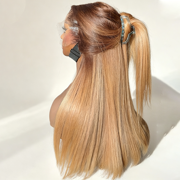 Ombre 4/27 Colored Bone Straight 13x4 HD Lace Wig 250% Density [MLDC05]