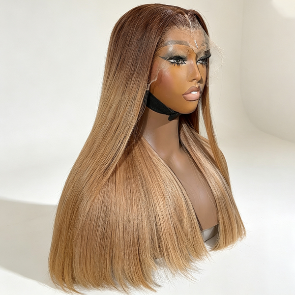 Ombre 4/27 Colored Bone Straight 13x4 HD Lace Wig 250% Density [MLDC05]