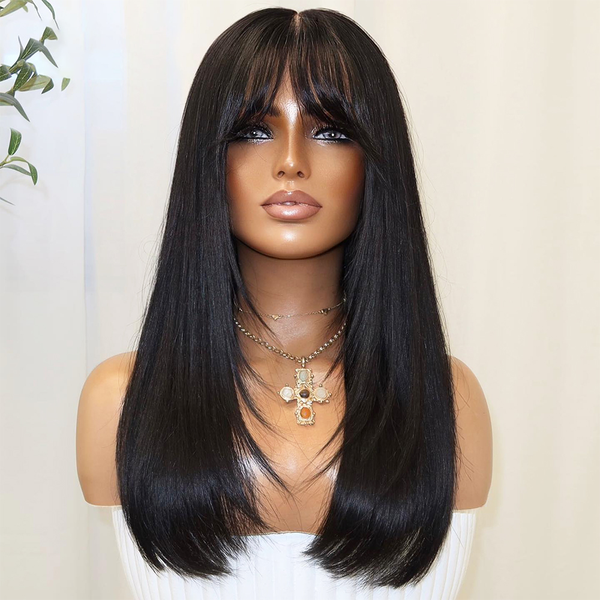 Straight Hair With Bangs 5x5 Lace 250% Density Wig [MLD204]