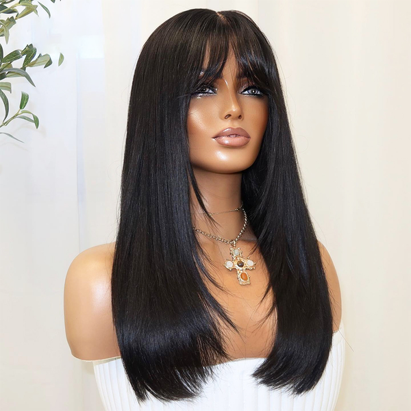 Straight Hair With Bangs 5x5 Lace 250% Density Wig [MLD204]