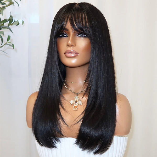 Straight Hair With Bangs 5x5 Lace 250% Density Wig [MLD204]