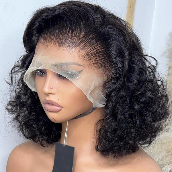 Short Bob Wavy Wig 13x4 Transparent Lace 180% Density Human Hair Wig [MLD208]