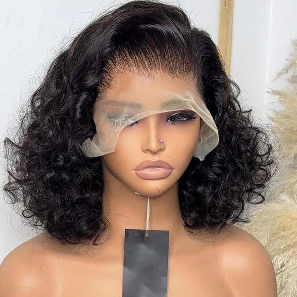 Short Bob Wavy Wig 13x4 Transparent Lace 180% Density Human Hair Wig [MLD208]