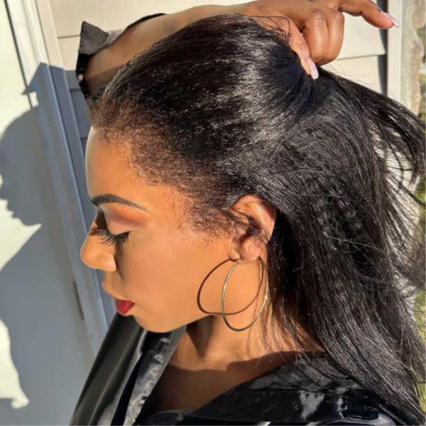 4C Kinky Edges Kinky Straight Human Hair 13x4 Lace Frontal 180% Wig With Drawstring