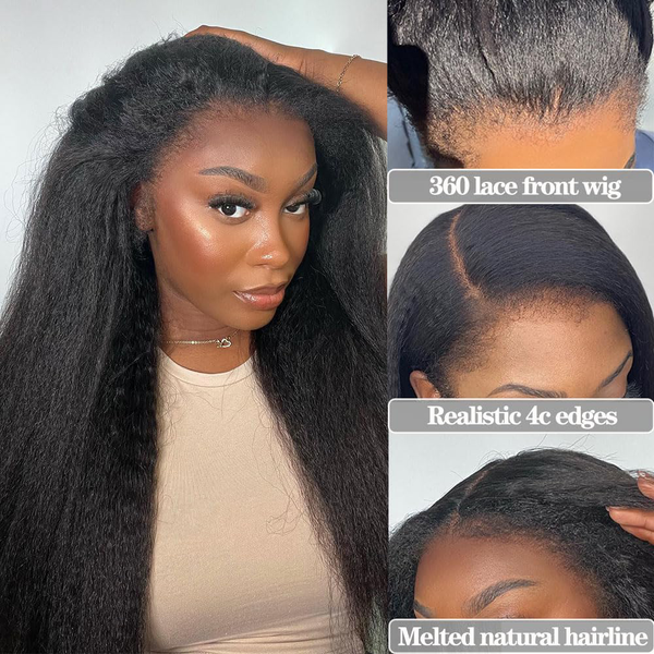 4C Kinky Edges Kinky Straight Human Hair 13x4 Lace Frontal 180% Wig With Drawstring