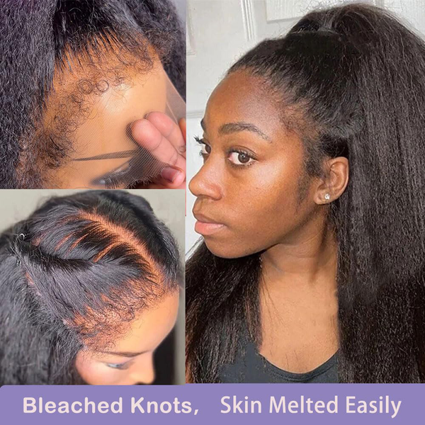 4C Kinky Edges Kinky Straight Human Hair 13x4 Lace Frontal 180% Wig With Drawstring