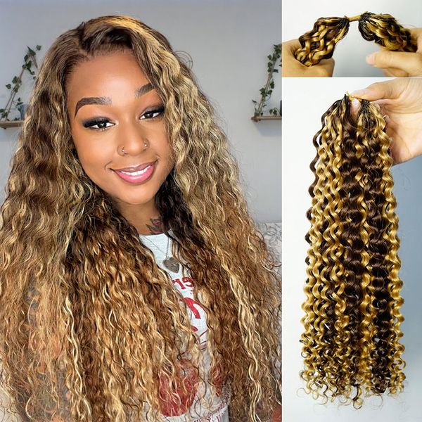 Highlight 4/27 Colored Feather Crochet Hair Curly Pre Looped Pre Separated Knotless Crochet Virgin Human Hair For Woman