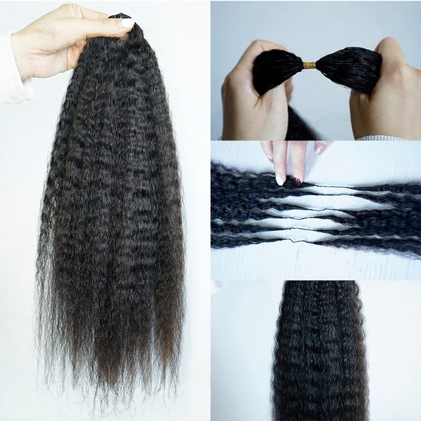 Feather Crochet Braid Hair Extensions Knotless Pre-Separated Crochet Hair Extensions Human Hair Kinky Straight 100% Human Hair