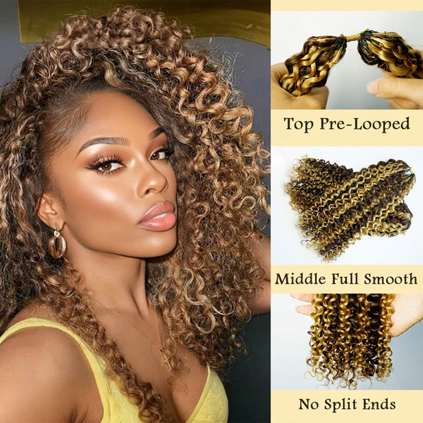 Highlight 4/27 Colored Feather Crochet Hair Curly Pre Looped Pre Separated Knotless Crochet Virgin Human Hair For Woman