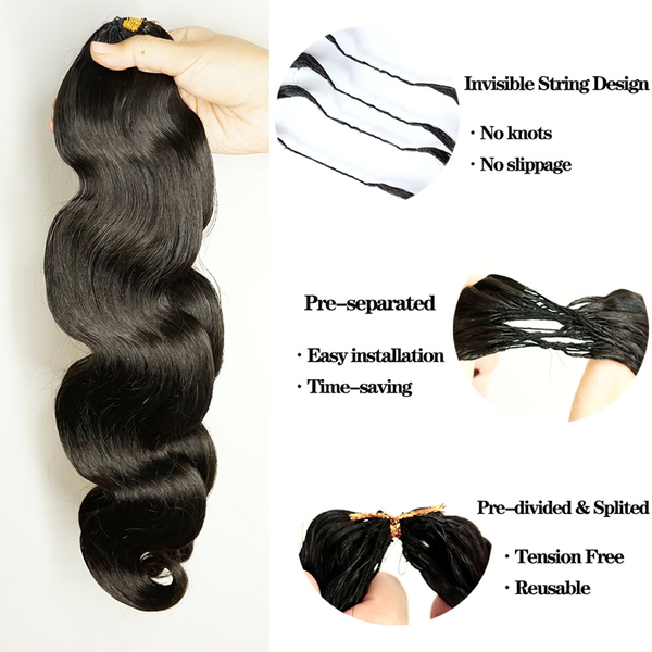 Feather Crochet Braid Hair Extensions Knotless Pre-Separated Crochet Hair Extensions Human Hair Body Wave 100% Human Hair