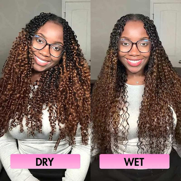 Ombre 1b/4 Color Afro Kinky Burmese Curly Crochet Human Hair Knotless Pre-Separated Crochet Feather Hair Extensions For Woman