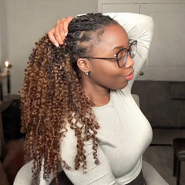 Ombre 1b/4 Color Afro Kinky Burmese Curly Crochet Human Hair Knotless Pre-Separated Crochet Feather Hair Extensions For Woman