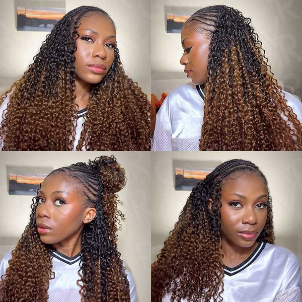 Ombre 1b/4 Color Afro Kinky Burmese Curly Crochet Human Hair Knotless Pre-Separated Crochet Feather Hair Extensions For Woman