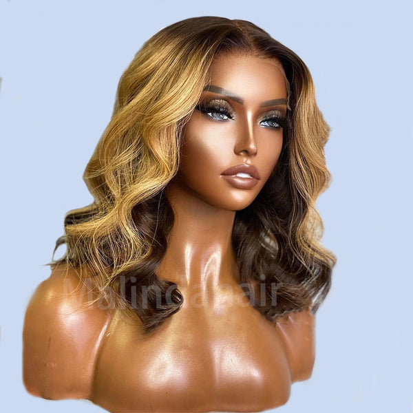 Honey Blonde Ombre 1b/30 Color Bouncy Body Wave 150% Density Transparent 5x5 Lace Closure Wig [MLD187]