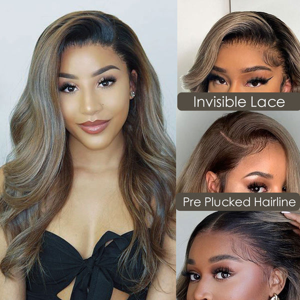 Blondish Grey Body Wave 13x4 Transparent Lace Front Wig