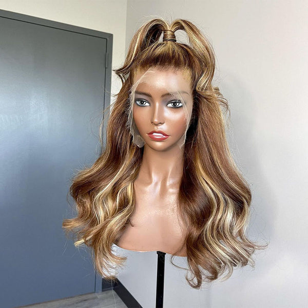 Money Piece 13x6 Lace Front Human Hair Wig BIONIC HAIRLINE Body Wave Honey Blonde Affordaable Wig [MLD193]