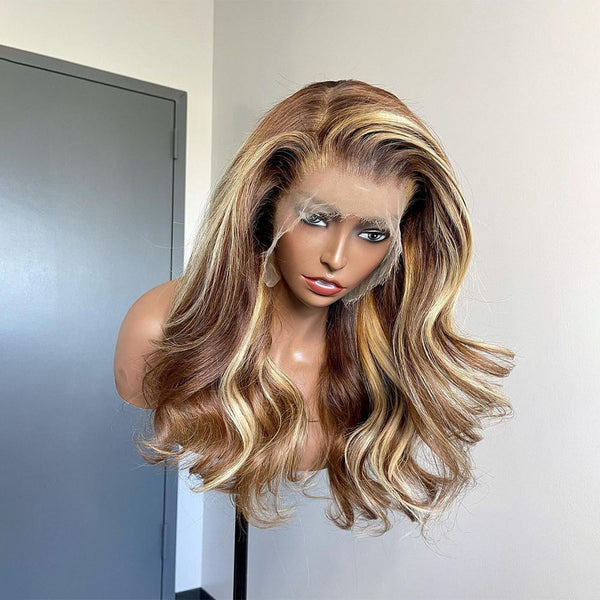 Money Piece 13x6 Lace Front Human Hair Wig BIONIC HAIRLINE Body Wave Honey Blonde Affordaable Wig [MLD193]