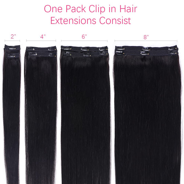 Brazilian Remy Straight Hair Clip In Human Hair Extensions Natural Color 8Pieces/Sets Full Head 120G For Black Women[MLD201]