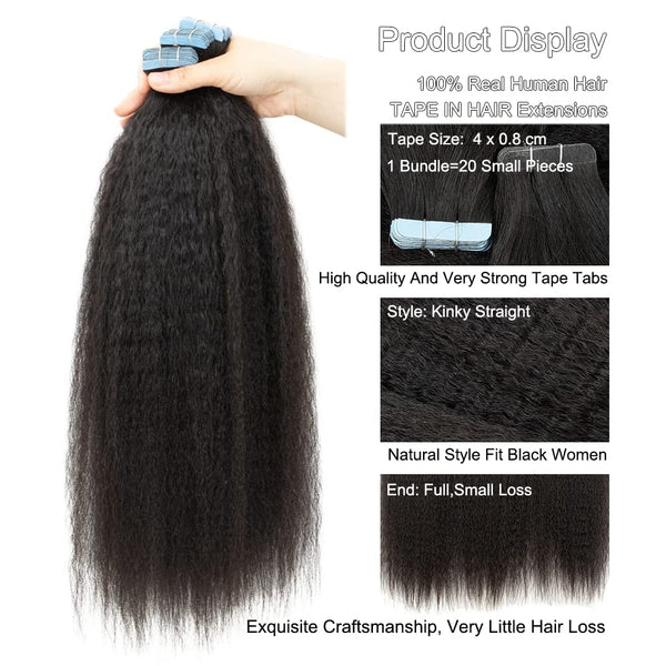 Kinky Straight Tape In Human Hair Extensions Black Women