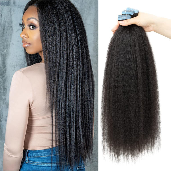  KInky Straight Tape In Human Hair Extensions Black Women