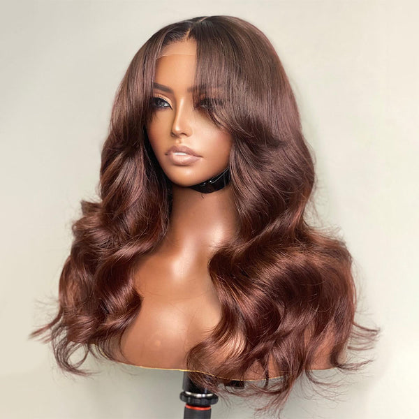 Malinda Hair Chocolate Brown Wig Clear Hairline 5x5 Body Wave Transparent Lace Wig Human Hair 150% Density Frontal Wig [MLD194]