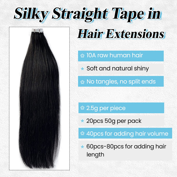 Pro Tape in Hair Extensions, 20pcs 50g Dark Brown Tape in Hair Extensions Human Hair Straight Human Hair Tape in Extensions[MLD204]