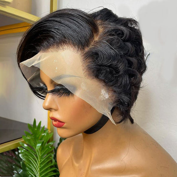 Pixie Cut Wig 150% Density 13x4 Transparent Lace Front Natural Human Hair Wig [MLD102]