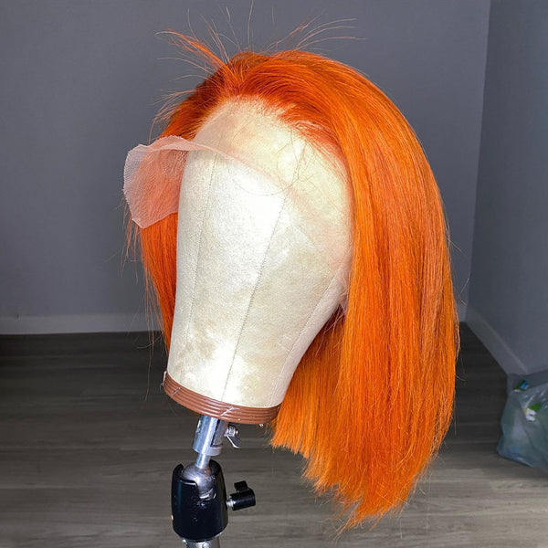 Malinda Hair Orange Human Hair Wig 150% Density Straight Bob 13x4 Transparent Lace Frontal Wig [MLD184]