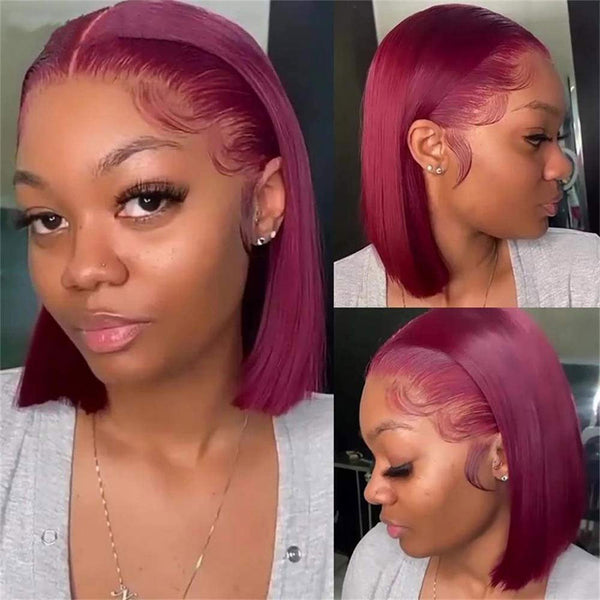 Malinda Hair Burgundy Human Hair Wig 150% Density Straight Bob 13x4 Transparent Lace Frontal Wig [MLD101]