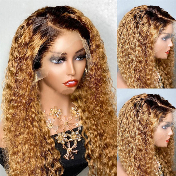 Malinda Hair Bionic Natural Hairline 13x6 Transparent Lace Curly 1b/27 Honey Blonde Lace Front Wig 150% Density [MLD112]