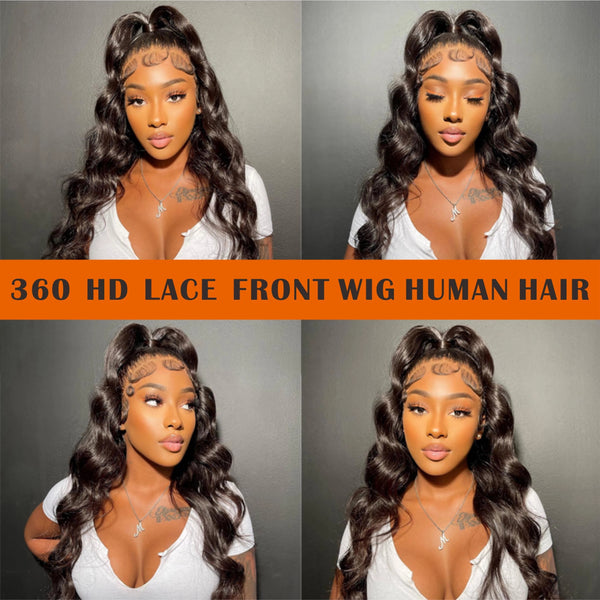 360 Transparent Lace Front Body Wave Human Hair Wig With Bionic Hairline Bleached Knots [MLD166]