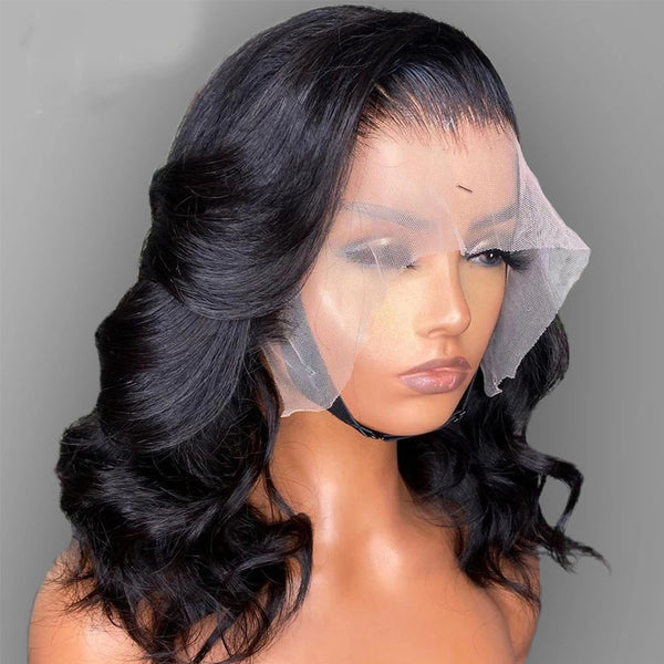 Bionic Natural Hairline Bleached Knots Wig 180% Density Wavy Short Bob 13x6 Transparent Lace Wig [MLD51]