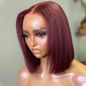 burgundy 99j Color Straight bob Lace Front Wig