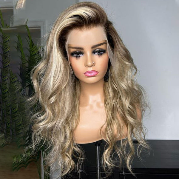 Malinda Hair Ash Blonde 13x4 Body Wave Transparent Wig With Bionic Hairline 150% Density [MLD16]