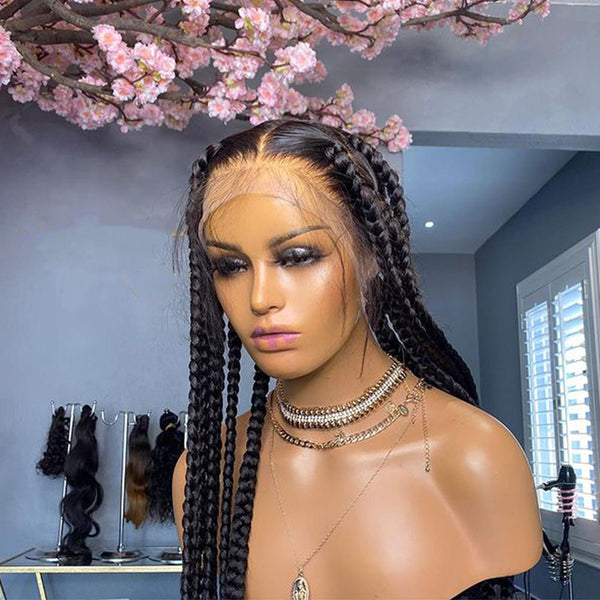 Box Braid Full Transparent Lace Front Human Hair Wig With CLear Hairline[MLD129]
