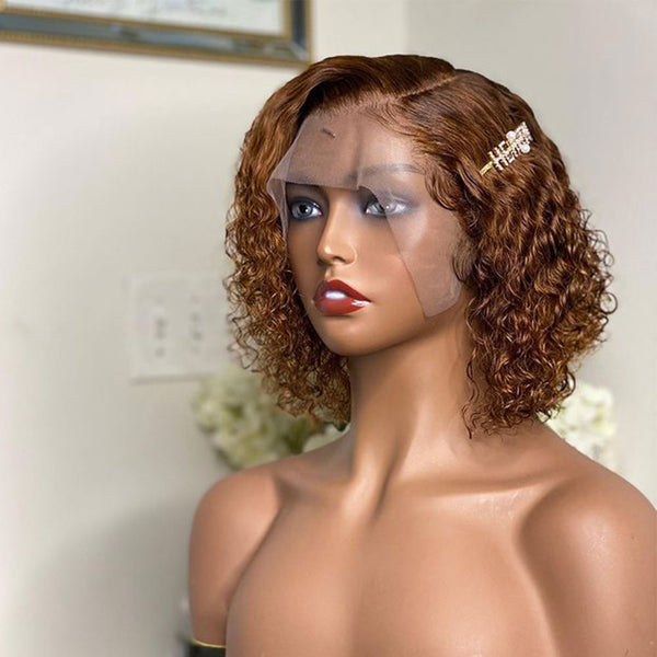 Side Part Dark Brown Curly Bob 13x6 Lace Frontal Wig