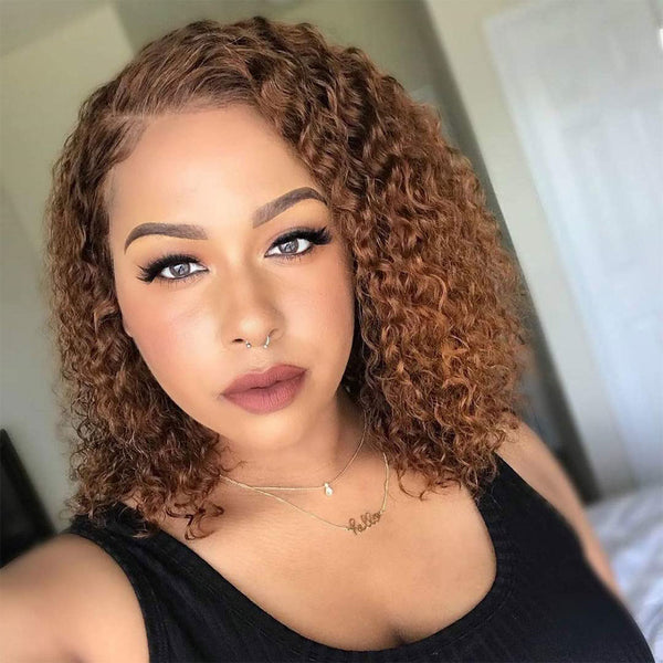 Side Part Dark Brown Curly Bob 13x6 Lace Frontal Wig