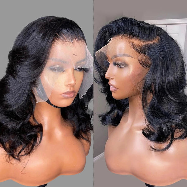 Bionic Natural Hairline Bleached Knots Wig 180% Density Wavy Short Bob 13x6 Transparent Lace Wig [MLD51]