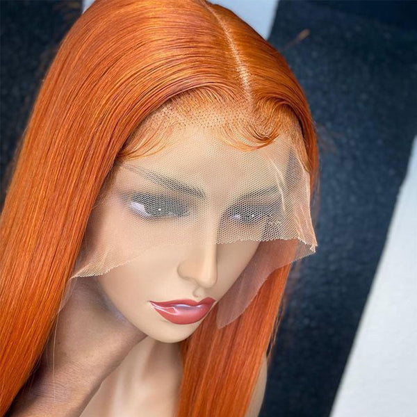 Malinda Hair Bionic Natural Hairline Ginger Orange Lace Frontal Wig 150% Density 13x6 Transparent Lace Ginger Straight Lace Wig [MLD105]