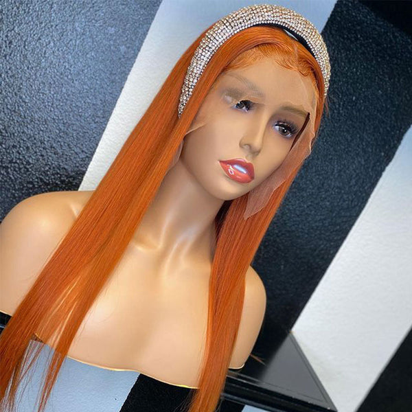 Malinda Hair Bionic Natural Hairline Ginger Orange Lace Frontal Wig 150% Density 13x6 Transparent Lace Ginger Straight Lace Wig [MLD105]